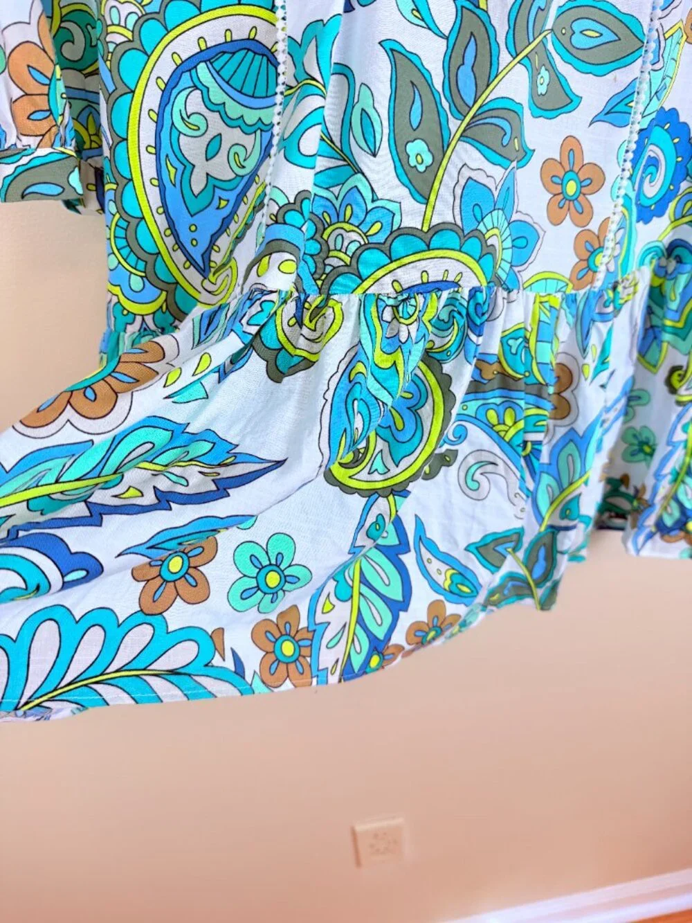 Paisley Floral Mini Dress Cotton Feel Long Sleeve Tiered Boho